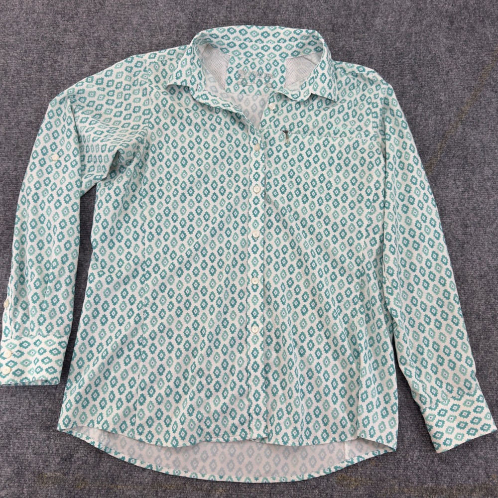 Ariat VentTek LS Shirt Performance Western Geometric Teal White Size M